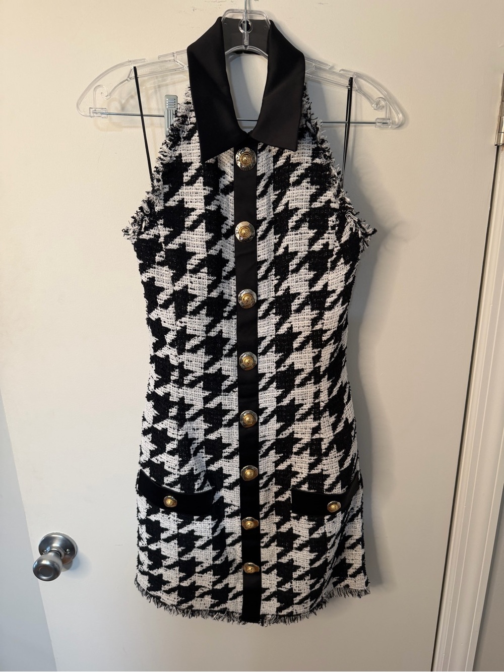 Balmain Black & White Houndstooth Knit Mini Dress - Picture 2 of 4